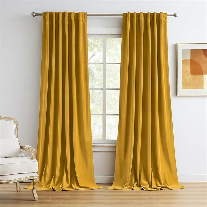 Yellow velvet curtain fabric