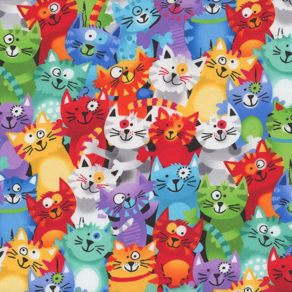 colorful cats quilting fabric