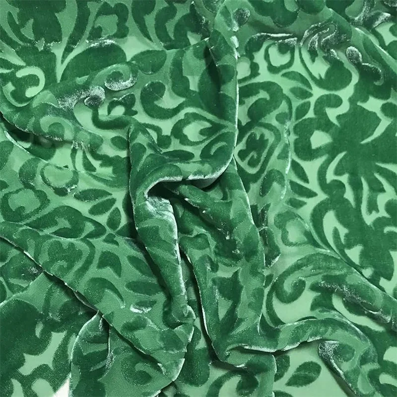 green Burnout Velvet Fabric