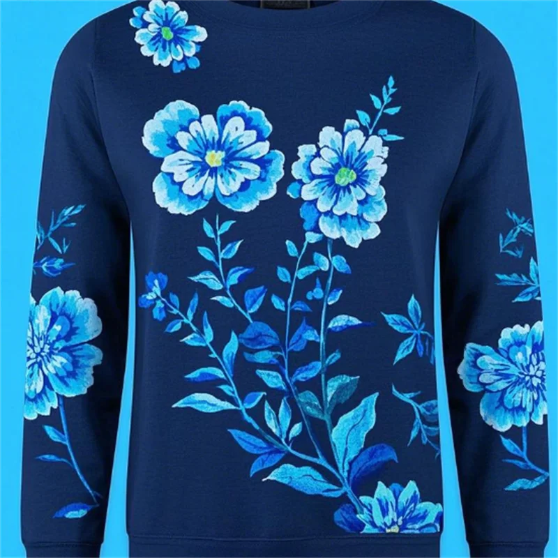 Blue Floral Print Sweatshirt Fabric Patterns