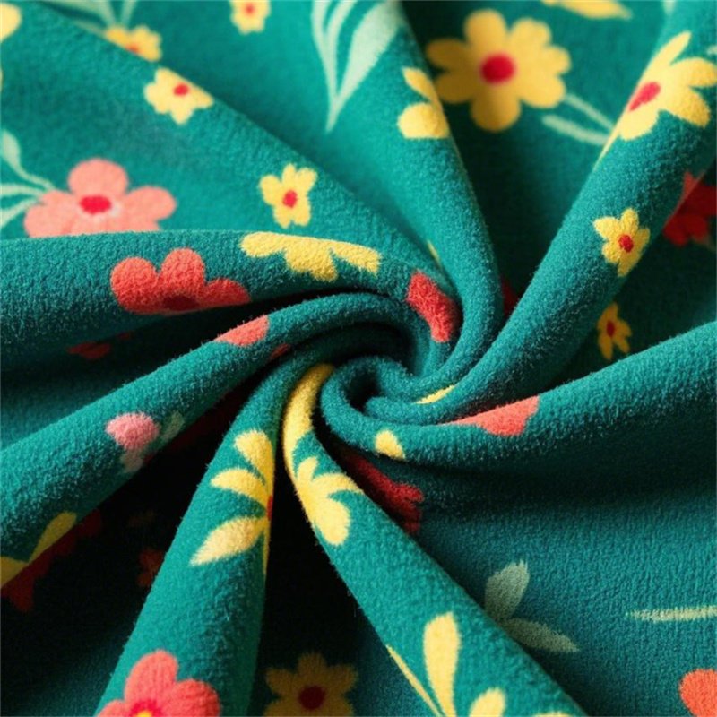 Floral Printed Green Polar Fleece fabric