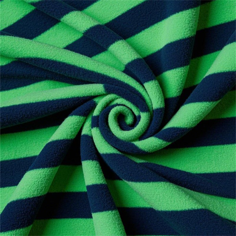 Striped Green anti pill polar fleece fabric by the yard