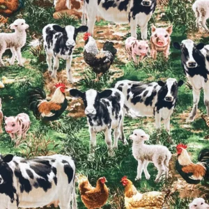 farm animal print cotton fabric