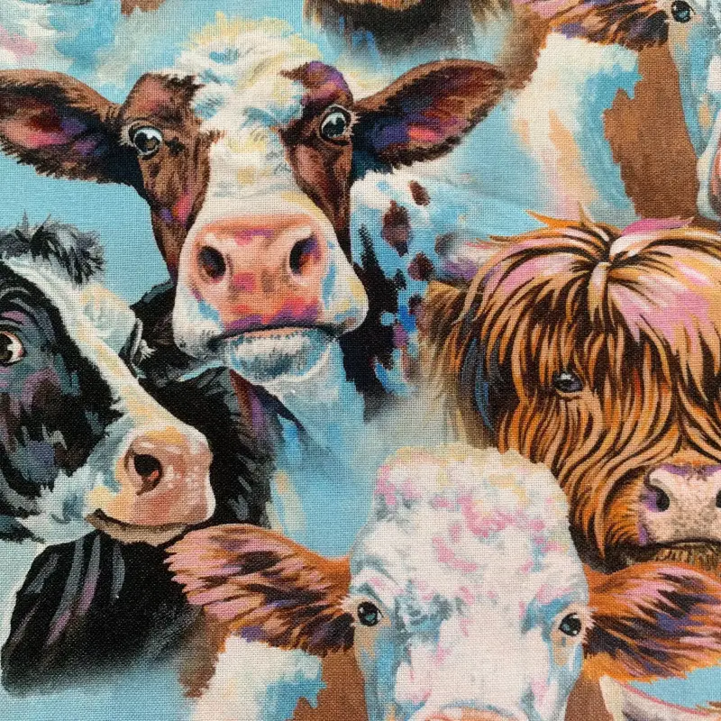 painting inspired cow printed cotton fabric