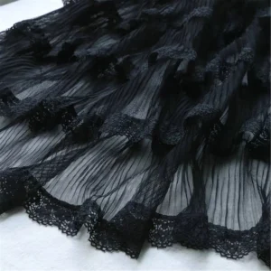 black pleated tulle fabric