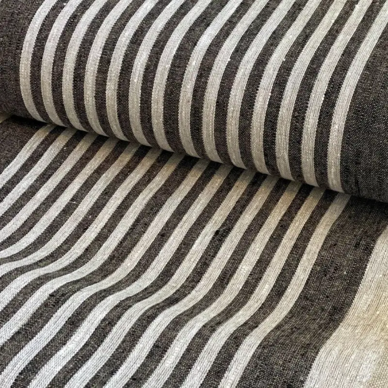 natural narrow linen fabric with black stripes