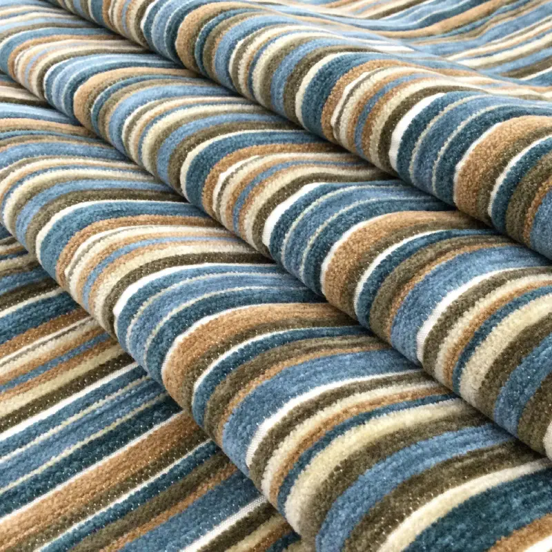 blue striped velvet upholstery fabric