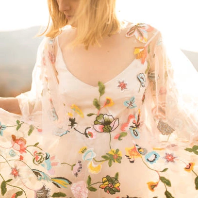 Chiffon Floral Embroidery Sequin Fabric White