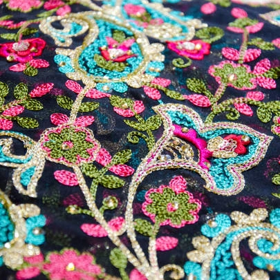 Embroidered Floral Sequin Fabric