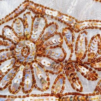 Gold Sequin Floral Lace Applique Fabric