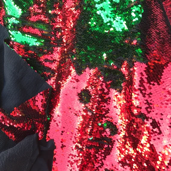 New Greenred Christmas Flip up Reversible Sequin Fabric