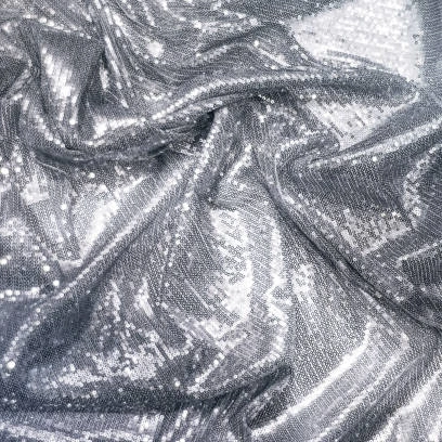 Silver Sequin Lace Fabric