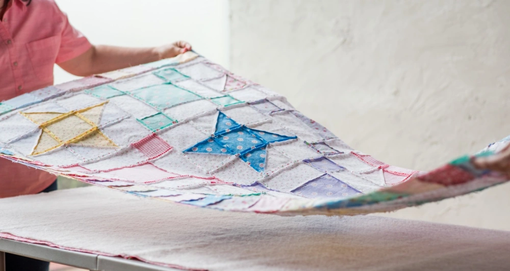 laying out the quilt top