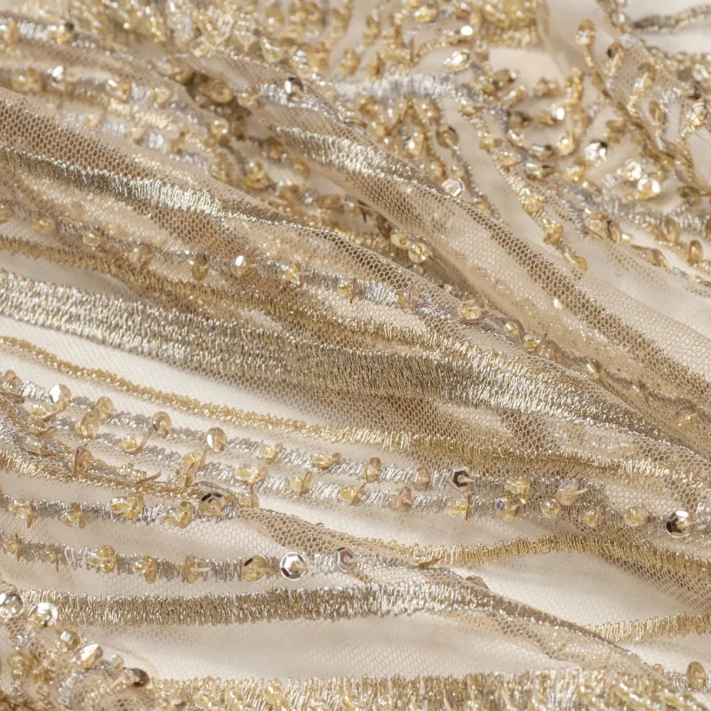 Beaded and Embroidered Tulle Champagne Gold Beaded and Embroidered Tulle Champagne Gold
