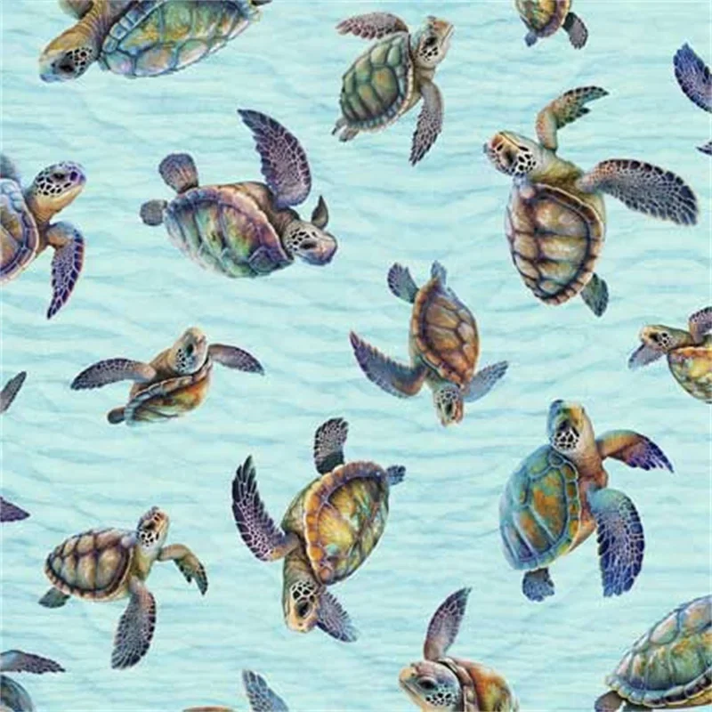 Blues Sea turtle quilting fabric