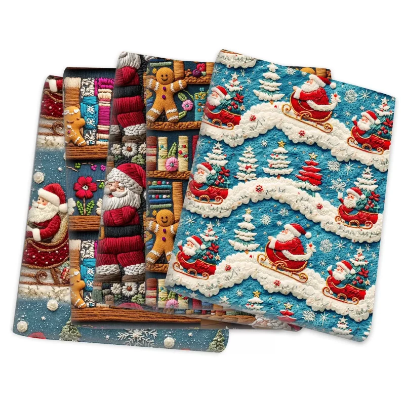 Santa and Snowflakes Quilting Fabric Pattern Santa and Snowflakes Quilting Fabric Pattern