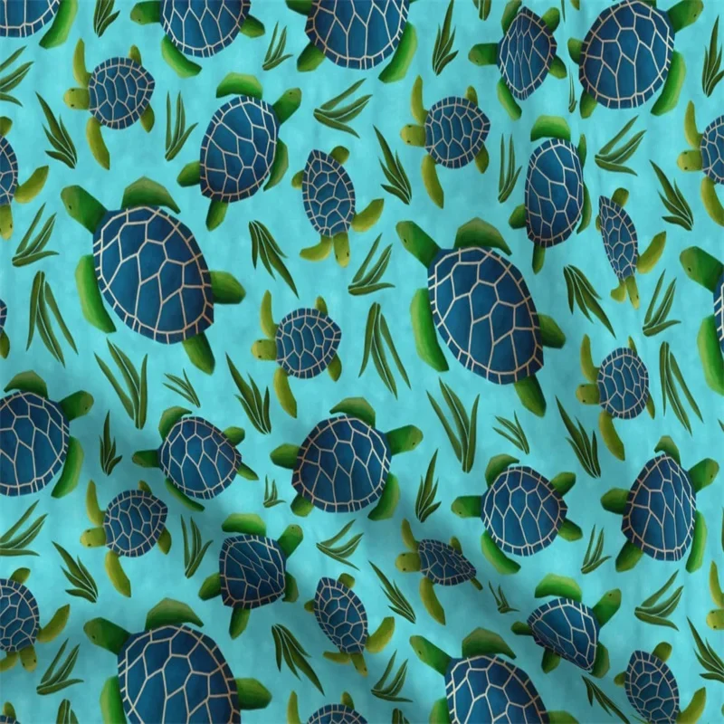 Sea Turtles Blue Ocean Seaweed Turtle Printed on Petal Signature Cotton Sewing Quilting Fabric