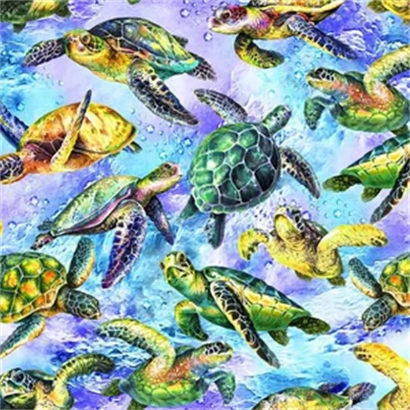 Sea Turtles on Light Blue Cotton Fabric