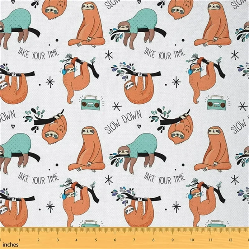 Sloth Fabric by The Yard for Teens,Kawaii Sloth Upholstery Fabric Sloth Fabric by The Yard for Teens,Kawaii Sloth Upholstery Fabric