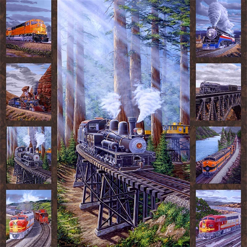 Train Scenes with Landscapes Quilt Fabric Train Scenes with Landscapes Quilt Fabric