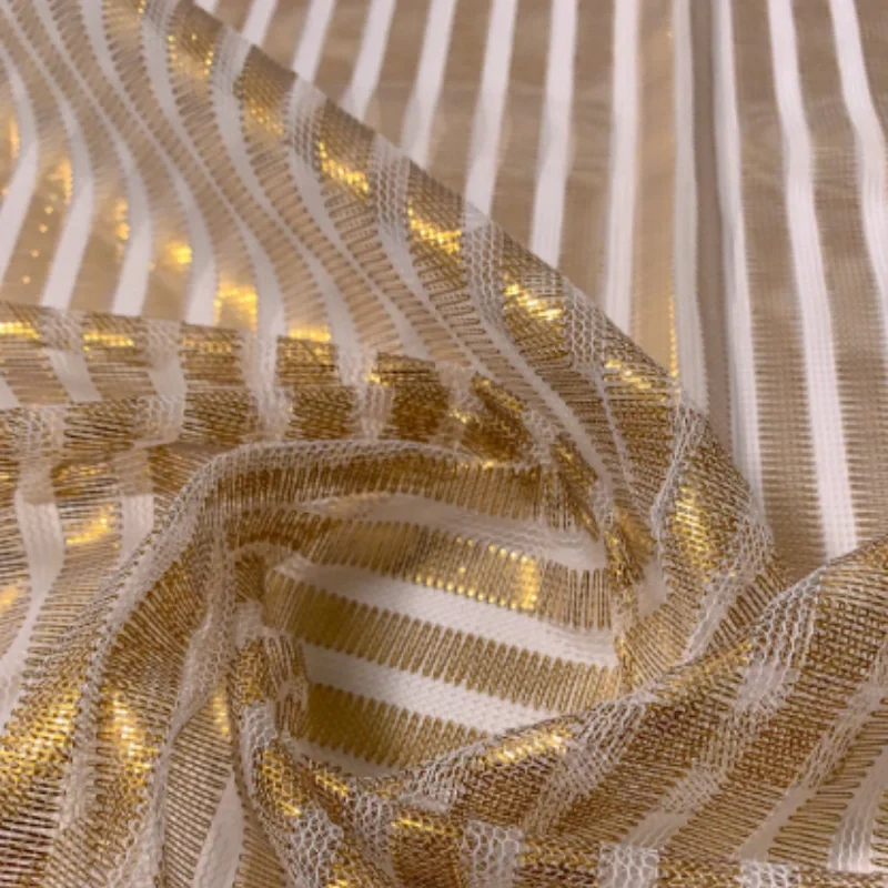 Vertical Metallic Striped Tulle Gold white Fabrics Vertical Metallic Striped Tulle Gold white Fabrics