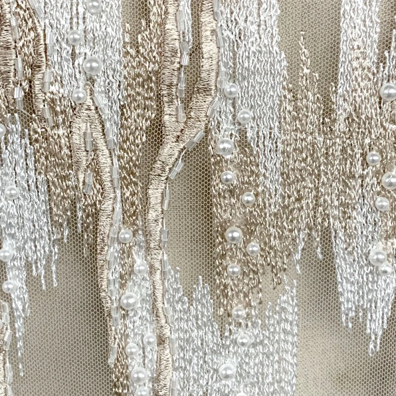White Gold Embroidered Tulle White Gold Embroidered Tulle